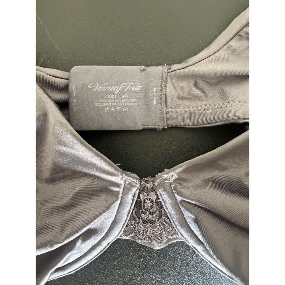 Vtg Vanity Fair Bra 34D Grey Satin Style - Picture 2 of 6